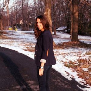 H&M Navy Blazer w/ Tan Suede Elbow Patches Size 6